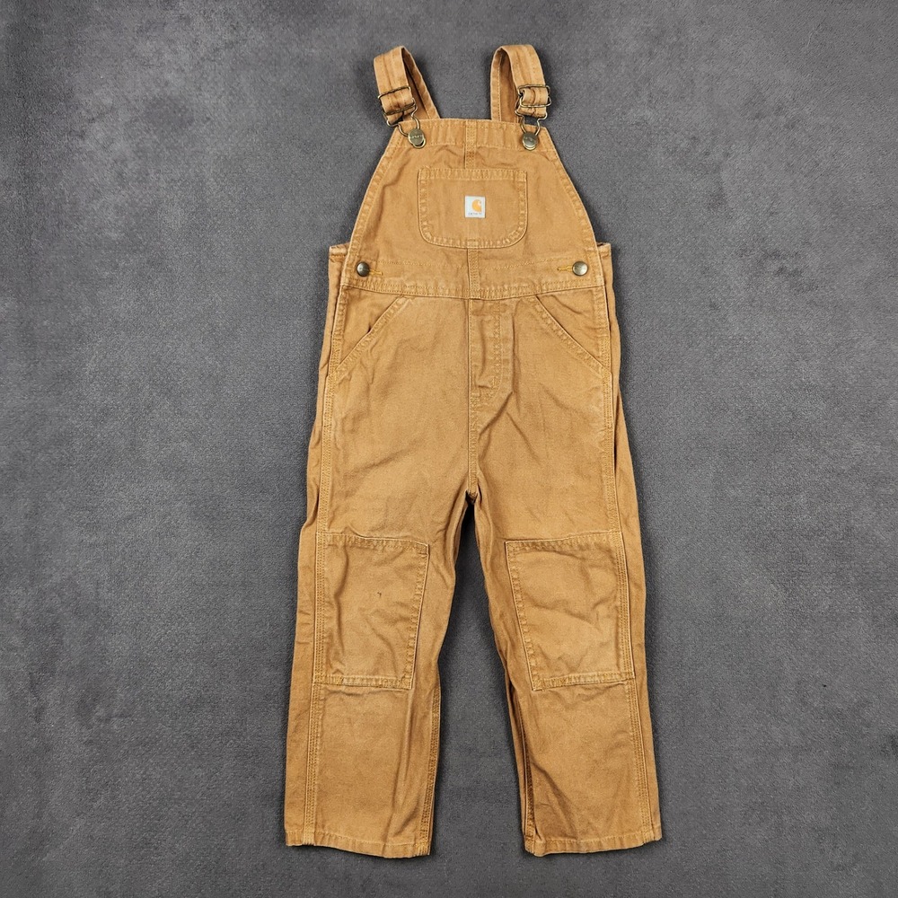 Carhartt Double Knee Bib Overalls Kids 4T Brown Canvas Workwear OX8609-B